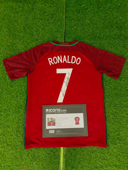 Camiseta autografiada de Cristiano Ronaldo, temporada 2016 de la Eurocopa, selección portuguesa lcons coa