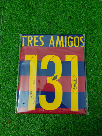 Messi, Suárez, Neymar Trio Signed Jersey 15/16 Barcelona Home Kit Icons coa