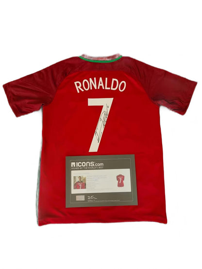 Camiseta autografiada de Cristiano Ronaldo, temporada 2016 de la Eurocopa, selección portuguesa lcons coa