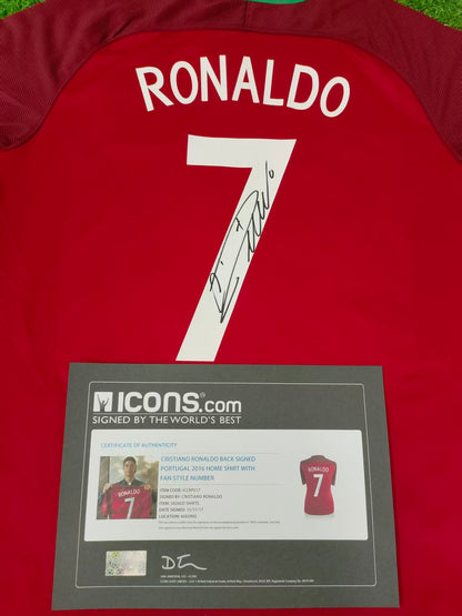 Camiseta autografiada de Cristiano Ronaldo, temporada 2016 de la Eurocopa, selección portuguesa lcons coa