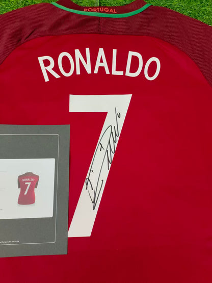 Camiseta autografiada de Cristiano Ronaldo, temporada 2016 de la Eurocopa, selección portuguesa lcons coa
