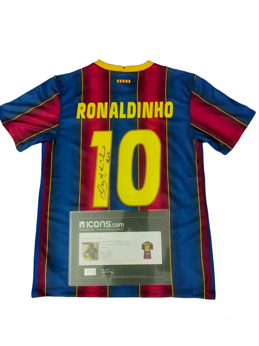 Ronaldinho Barcelona Home fan style Autograph Jersey Icons coa