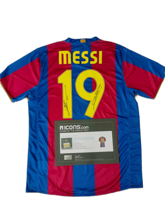 Messi and Yamal 07-08 Season Barcelona Home Autograph Jersey Icons coa