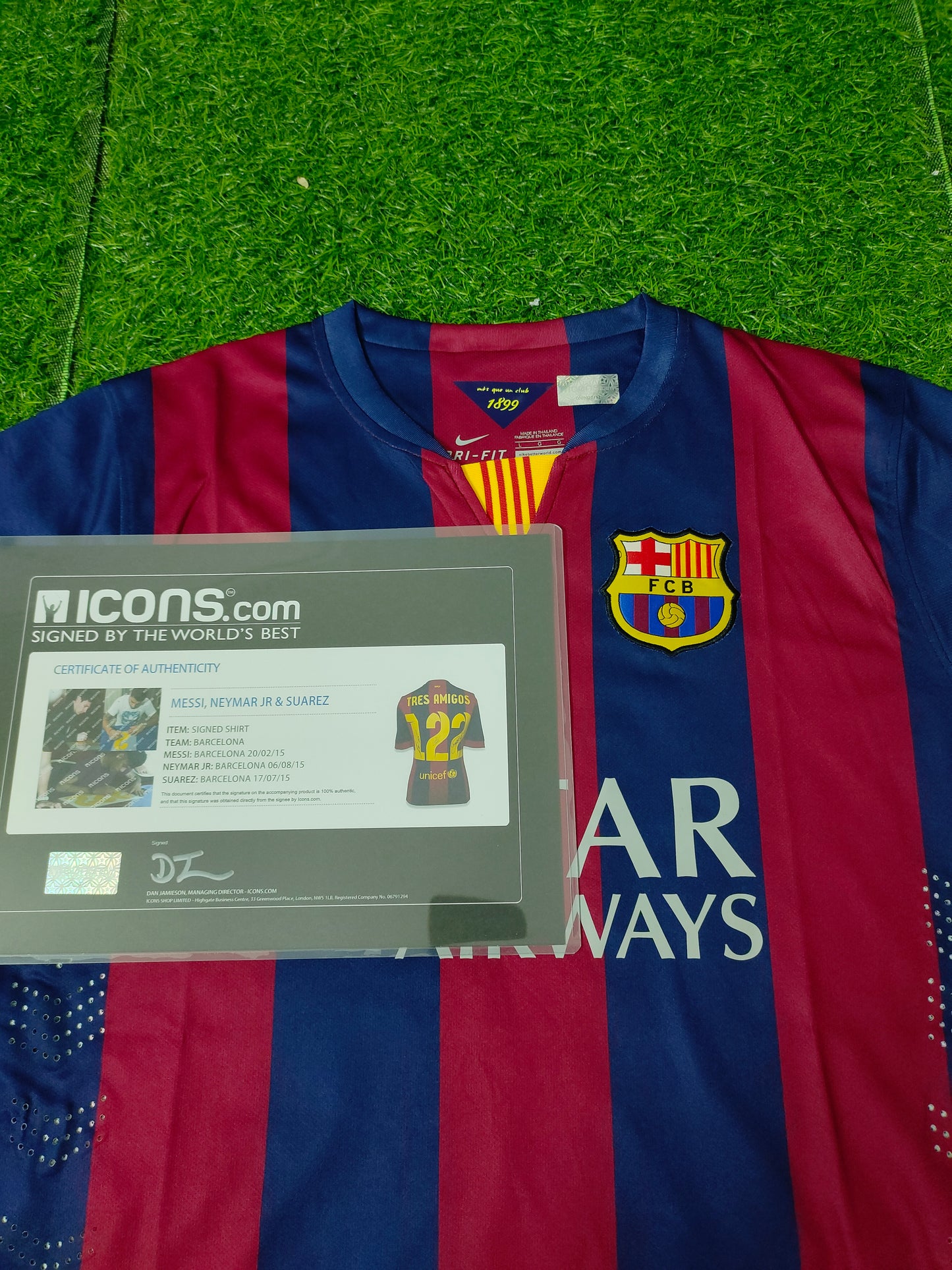 Messi, Suárez, and Neymar Home Autograph Jersey Icons coa