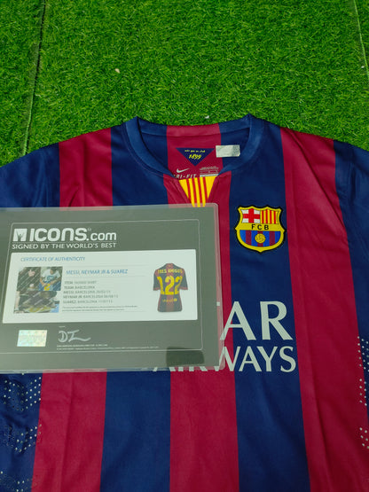 Messi, Suárez, and Neymar Home Autograph Jersey Icons coa