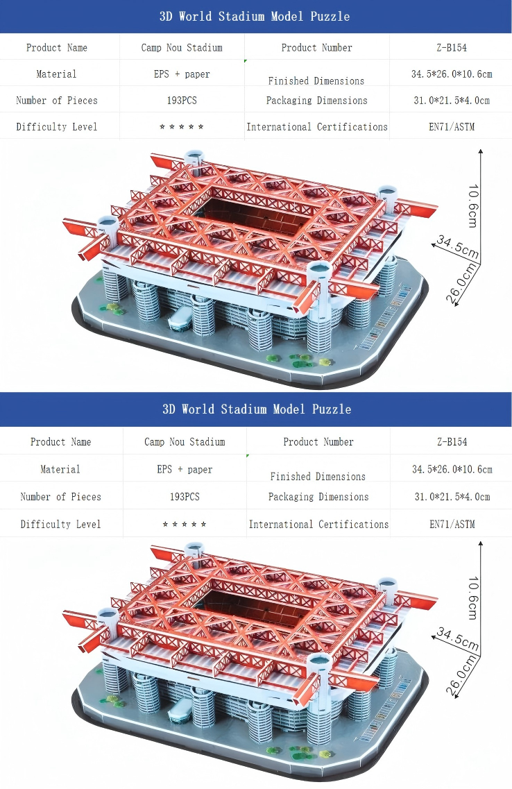 3D Stadium Model Kits: Real Madrid, Barcelona, and Juventus Home Stadiums