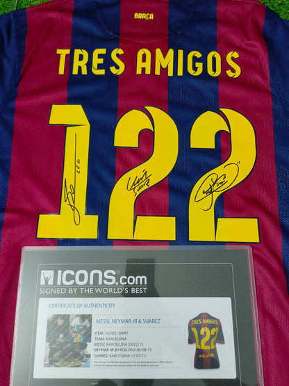 Messi, Suárez, and Neymar Home Autograph Jersey Icons coa