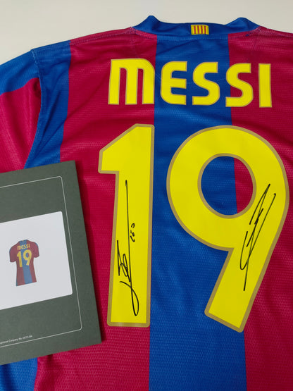 Messi and Yamal 07-08 Season Barcelona Home Autograph Jersey Icons coa